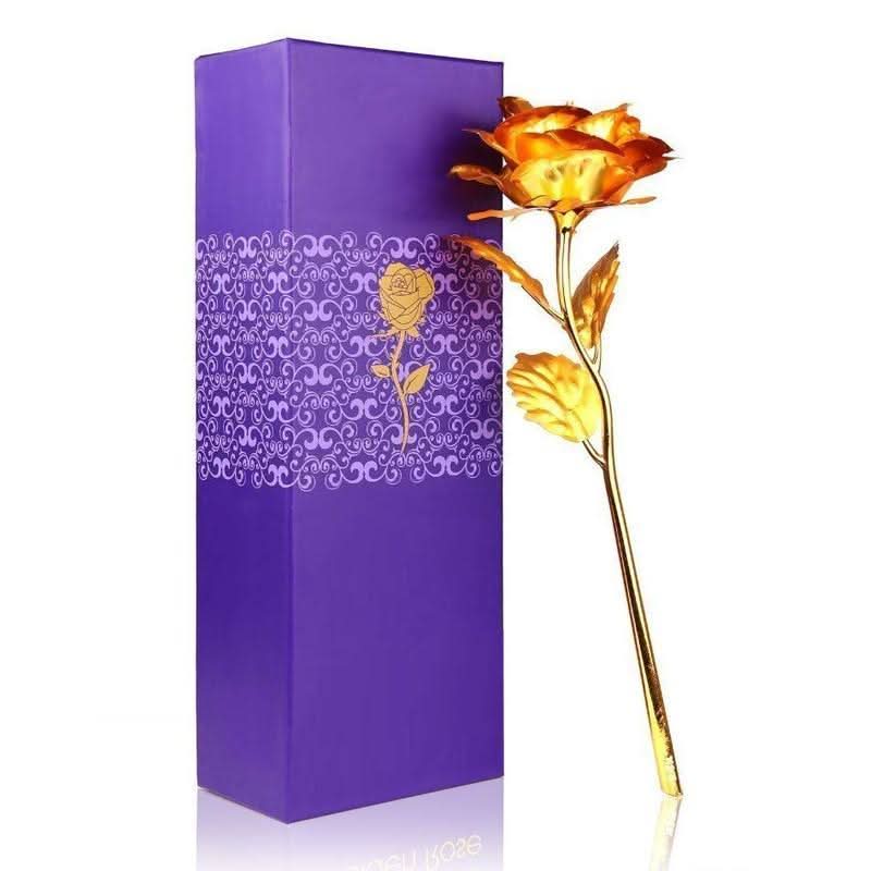 24k Artificial Golden Rosegold Red Rose With Gift Box (10 Inches) HP DD