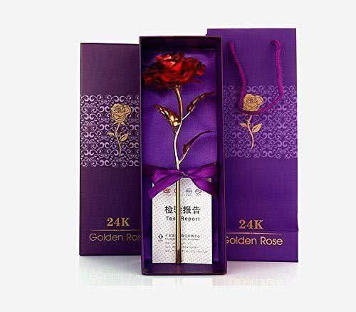 24k Artificial Golden Rosegold Red Rose With Gift Box (10 Inches) HP DD