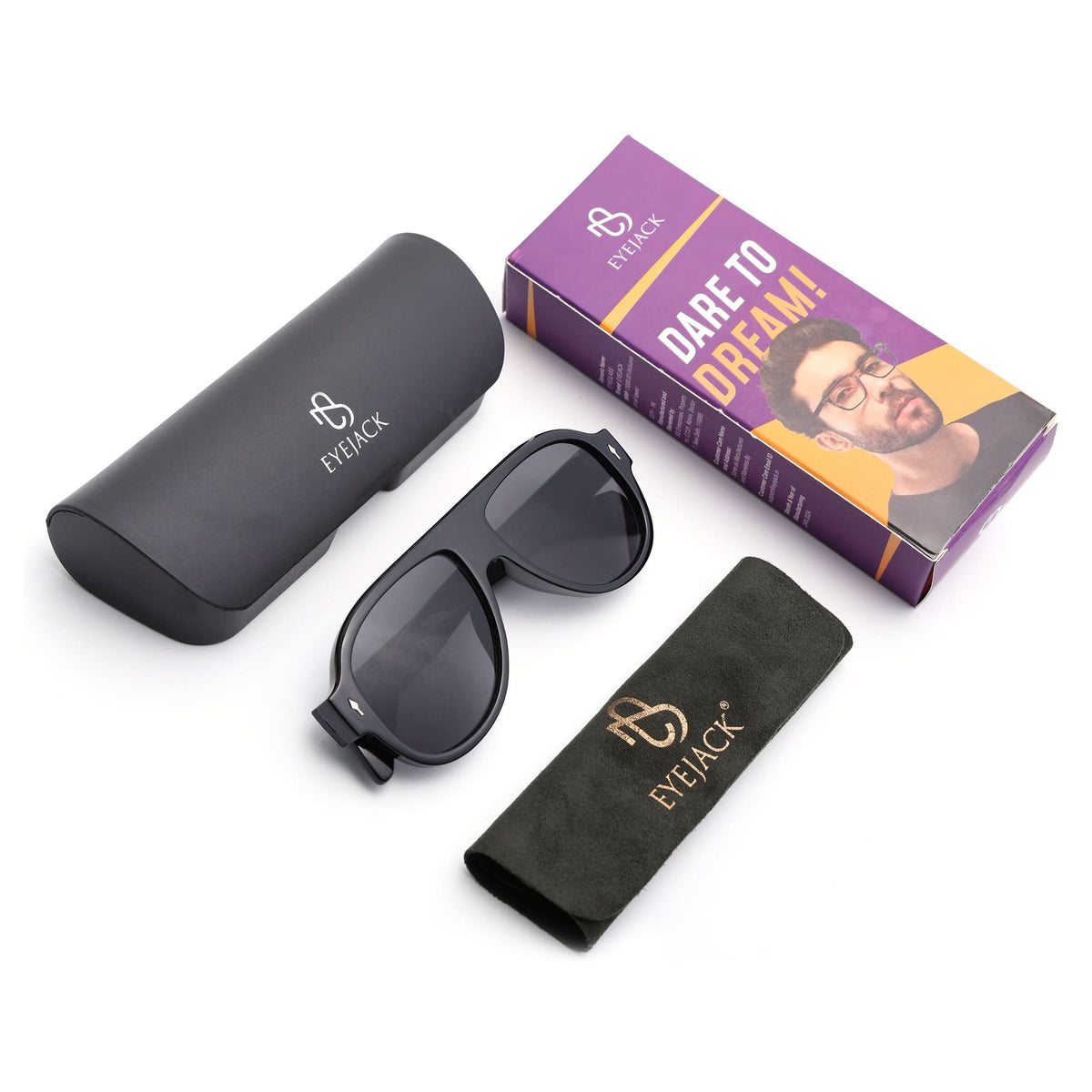 Eyejack Black Oversize Sunglasses for Men and Women - Style 1094 - detail view