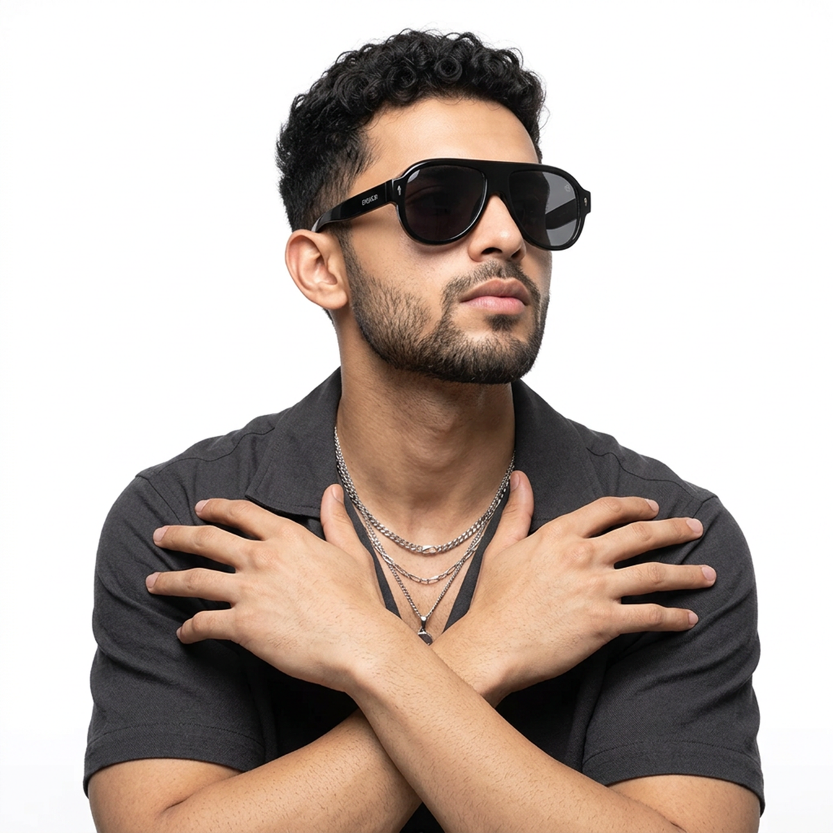Eyejack Black Oversize Sunglasses for Men and Women - Style 1094 - worn by a male model (image 1)