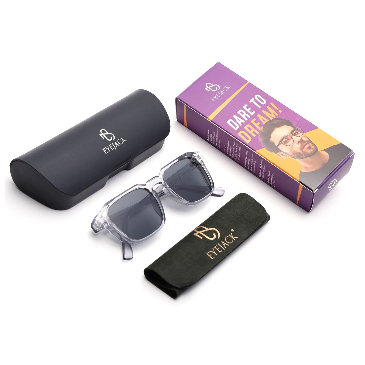 Eyejack Transparent Grey Square Sunglasses for Men and Women - Style L548 - view 8
