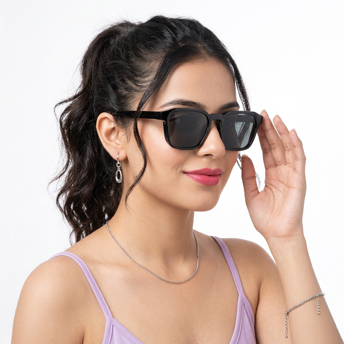 Eyejack Shine Black Square Sunglasses for Men and Women - Style L547 - worn by a male model (image 3)