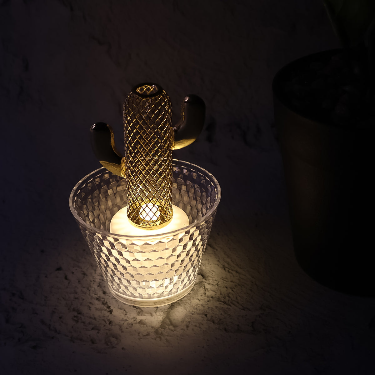 Cactus Design LED Flameless Decorative Candles with Crystal Effect Cup Holder – Battery Operated Warm White Glow Lights for Home(6 Pc)
