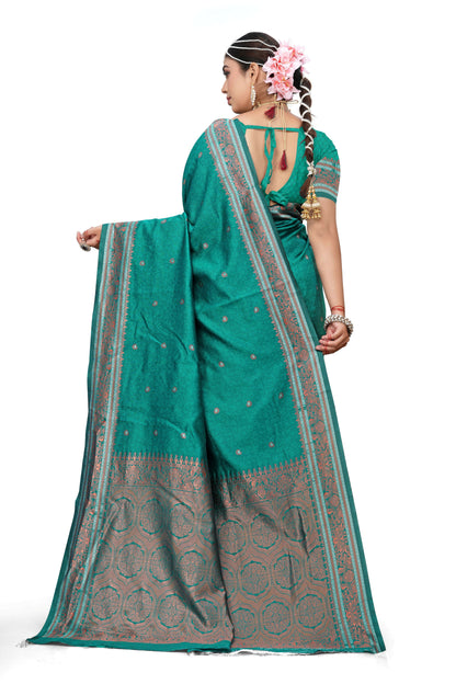 AXONIT Emerald Elegance Premium Jacquard Silk Saree with Antique Gold Zari Work