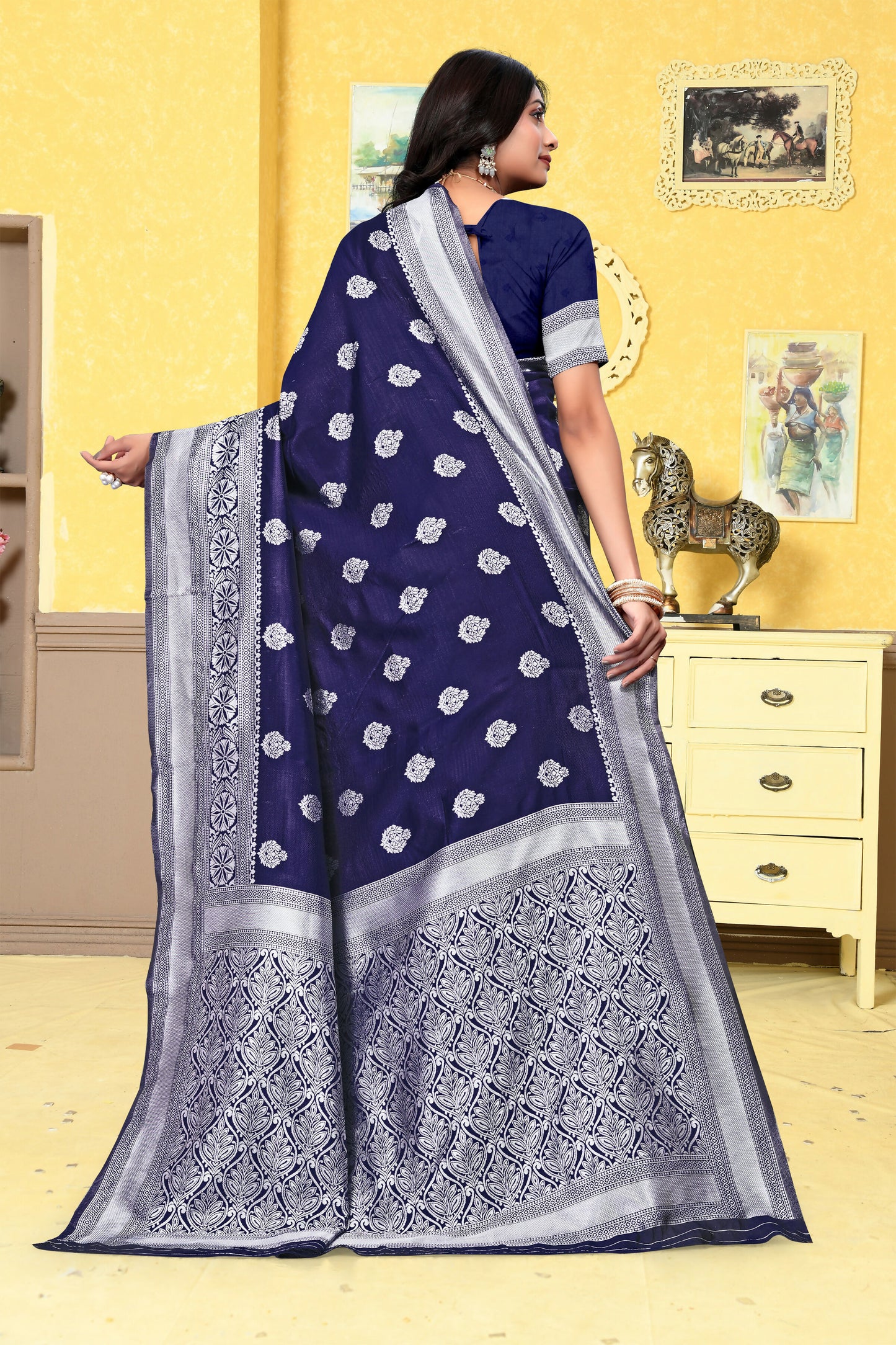 AXONIT Banarasi Silk Saree for Women with Silver Zari Work for Wedding Wear