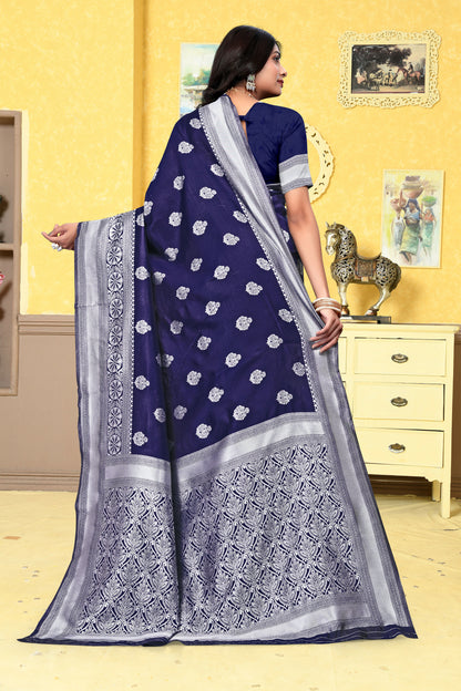 AXONIT Banarasi Silk Saree for Women with Silver Zari Work for Wedding Wear