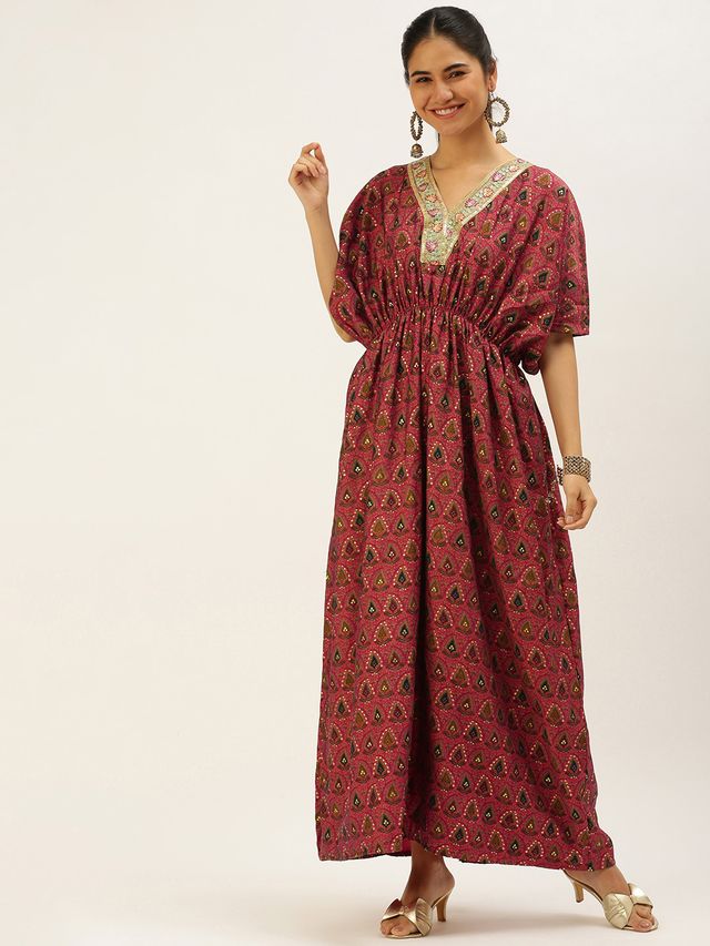 Bollywood Vogue Ready To Wear Pink Chanderi Art Silk Kaftan Gown