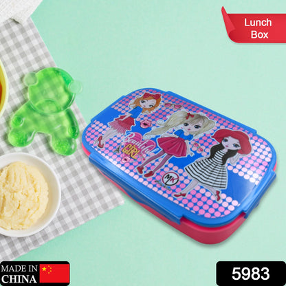 Cartoon Printed Plastic Lunch Box With Inside Small Box  Spoon For Kids Air Tight Lunch Tiffin Box For Girls Boys Food Container Specially Designed For School Going Boys And Girls