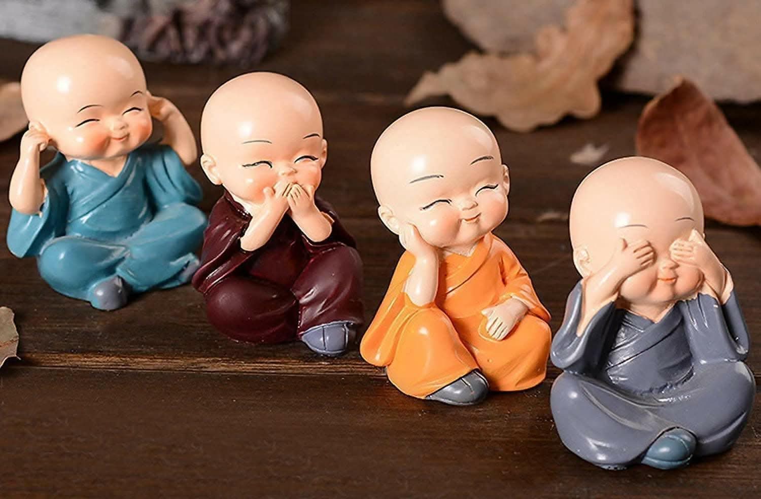 Cute Monk Buddha Miniature Showpiece Set (Set of 4) - HalfPe