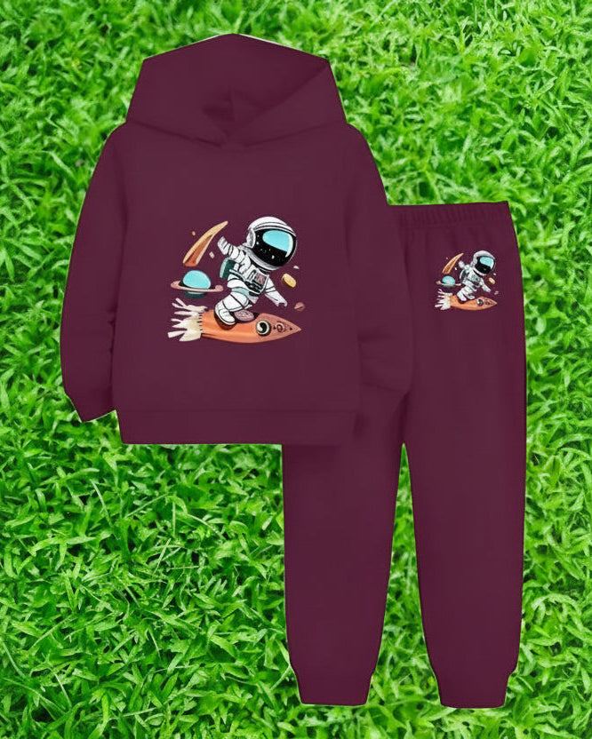 Kids Maroon Hooded Sweatshirt with Joggers Everyday Set Luck Fashion