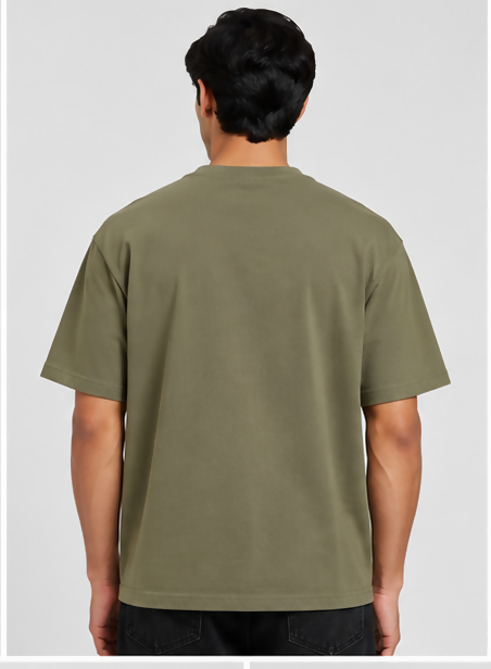 HUSTLE Men's Crew Neck Oversized T-Shirt – Muted Olive Green