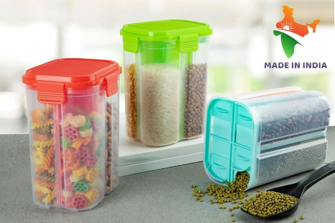 Plastic Storage 4 Sections Transparent Food Container with Lid (2000 ml) - HalfPe