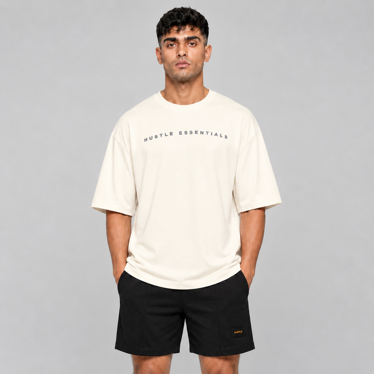 HUSTLE Essentials Men's Crew Neck Oversized Tees - Cream