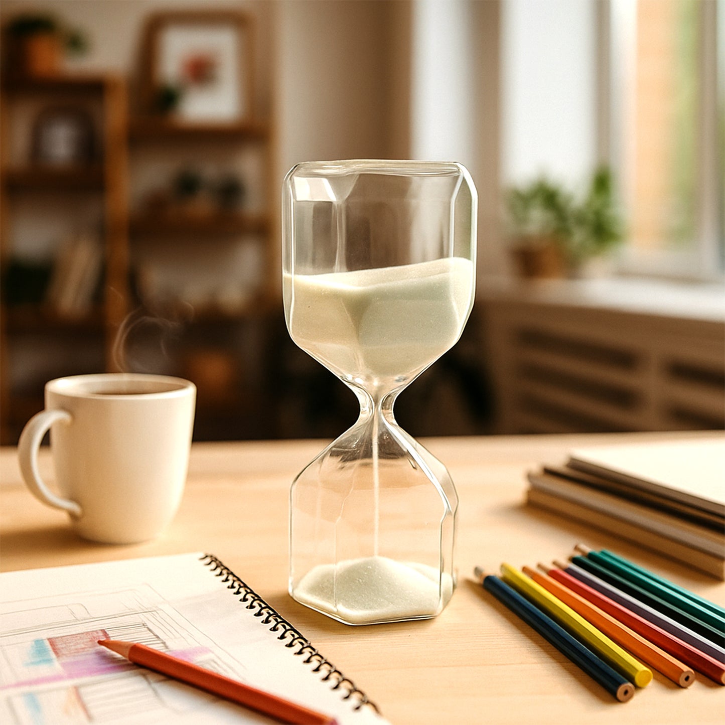 Elegant Glass Hourglass Sand Timer | Minimal Desk &amp; Home Décor Accent, Visual Timer for Focus, Study, Yoga & Mindfulness (1 Pc / 2.5 Minutes Approx time)