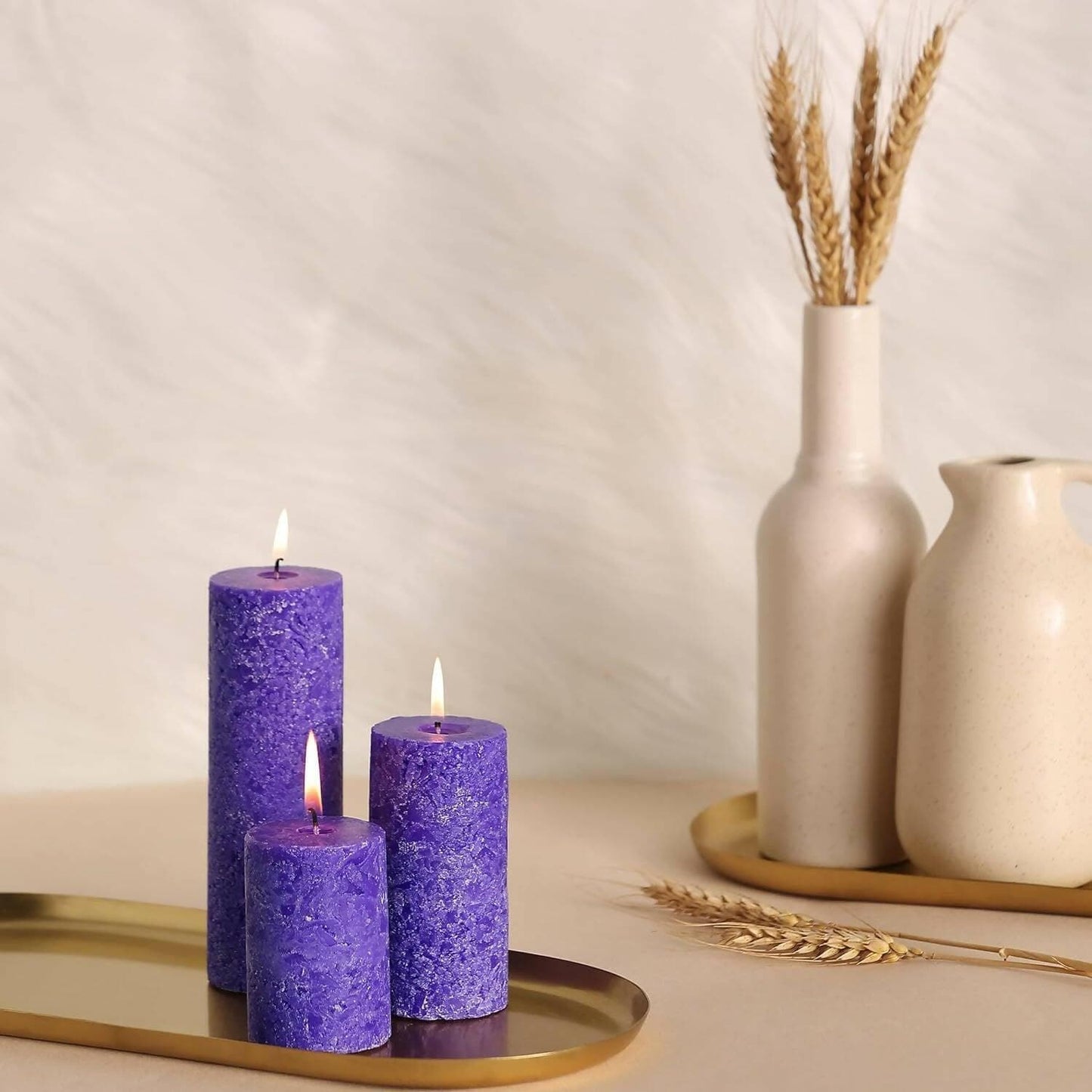 PROSPERRO LUMO Paraffin Wax By Parkash Candle Set of 3 Fragrance Pillar Candles Marble Finish (Lavender Fragrance) - HalfPe