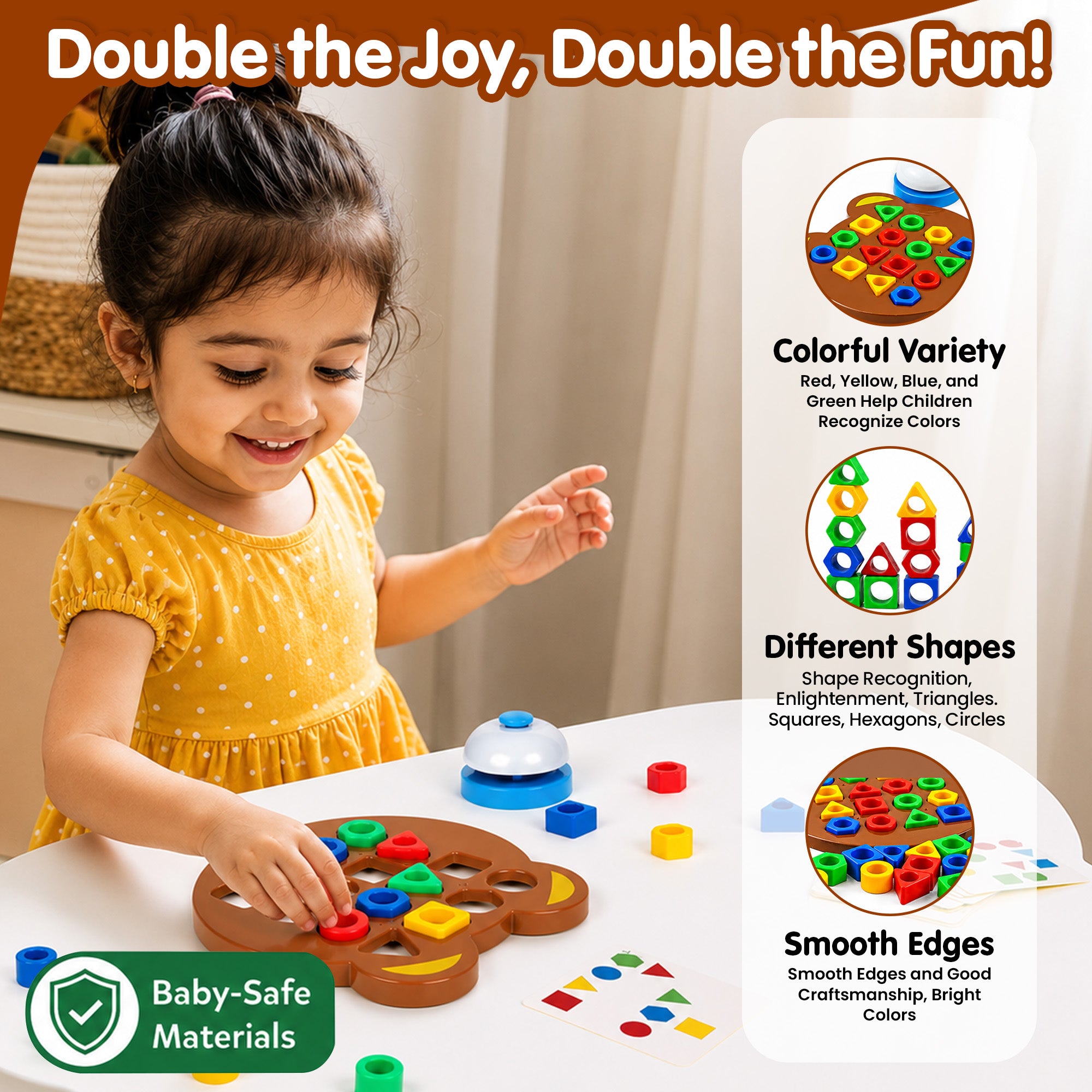 Kidology Geometric Shape and Color Matching Puzzle Board Game with Bell for Kids 3+ Years | Sensory Educational, Fun and Learning Toy for Children | Ideal for Gifting, Multicolor
