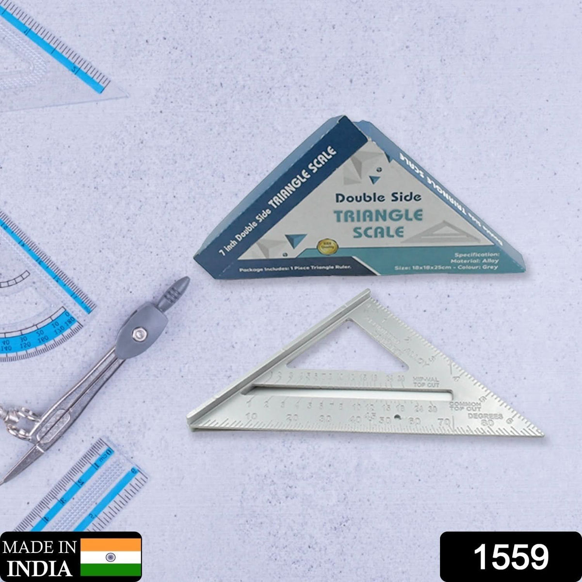 Double-Sided Triangle Ruler with 7-Inch Aluminum Alloy Rafter Square for Home & Industrial Use (45°/90° Tool) HP DD
