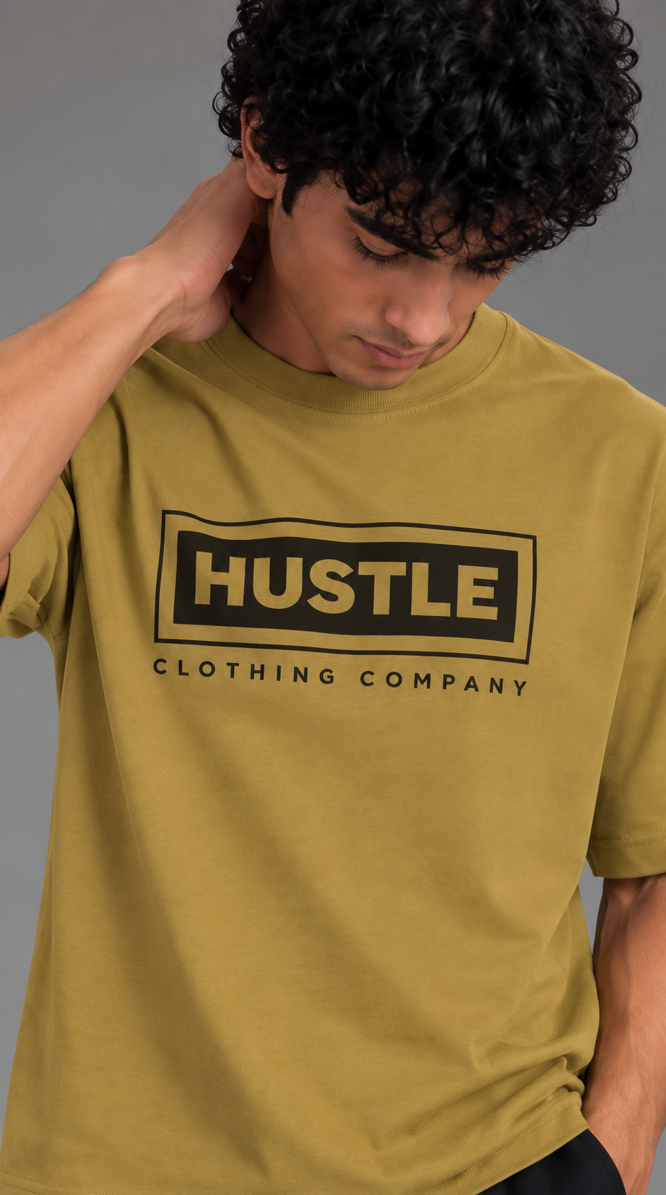 HUSTLE Men's Crew Neck Oversized T-Shirt – Golden Olive