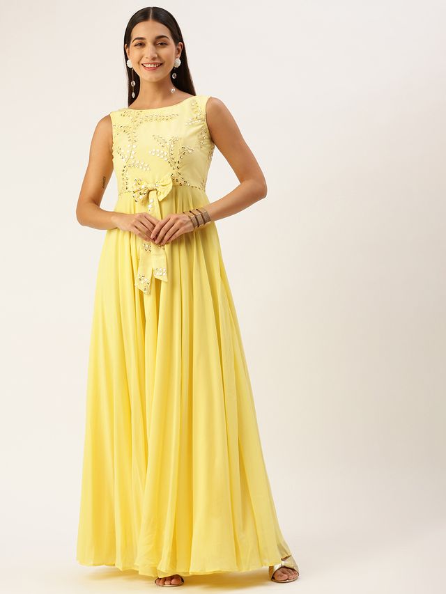 Bollywood Vogue Ready To Wear Yellow Embroidered Gown