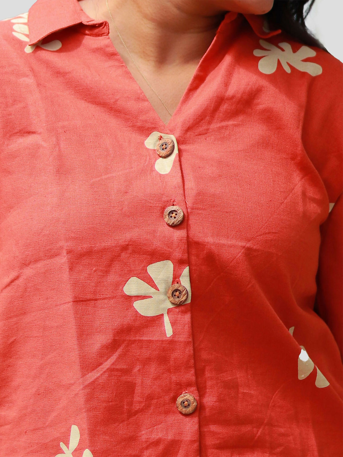 Women's Rust Orange Cotton-Linen Boxy Shirt