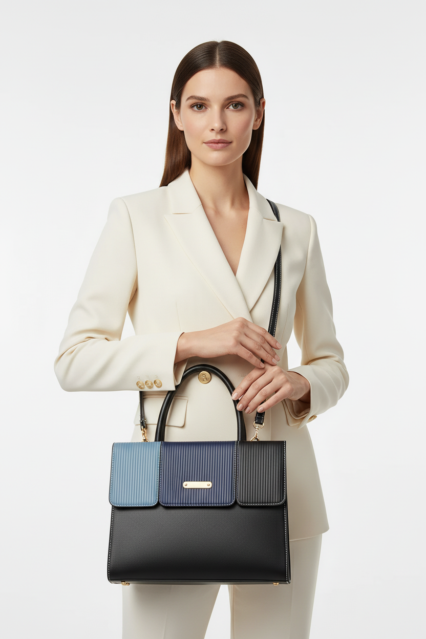 Elegant Striped Flap Top Handle Handbag RAYORA ENTERPRISE