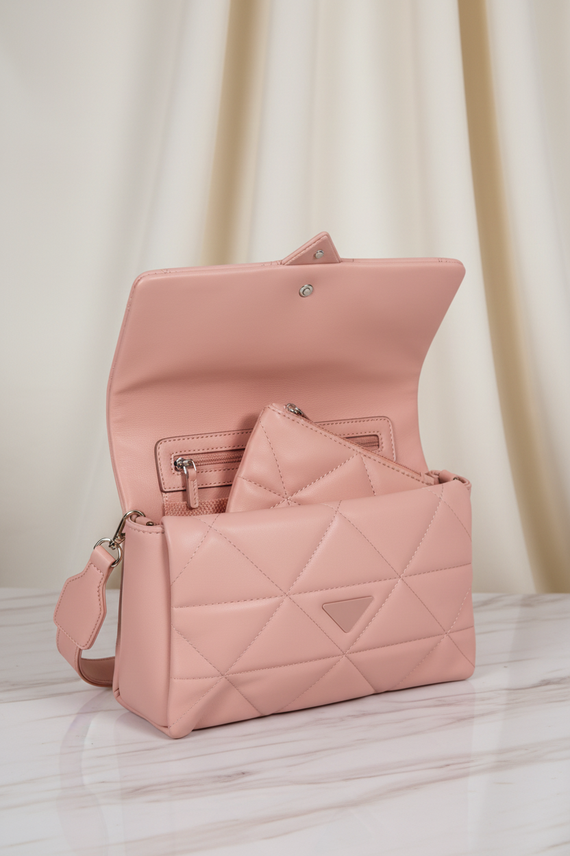 Elegant Quilted Sling Bag with Mini Pouch (Peach) RAYORA ENTERPRISE