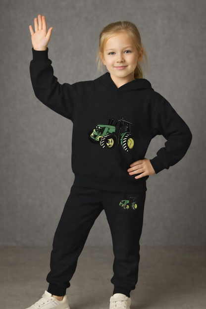 Kids Black Hoodie and Jogger Set with Cute Print Luck Fashion