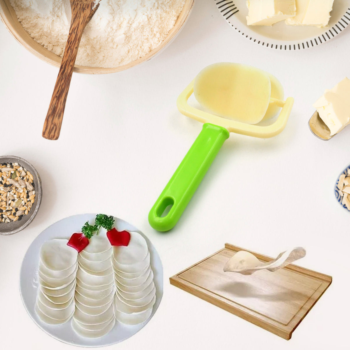 Plastic Round Roll Forming Cutter Cake Ball Tongs And Molds Puri Cutter Roller Machine For Baking Tools (1 Pc Mix Color)