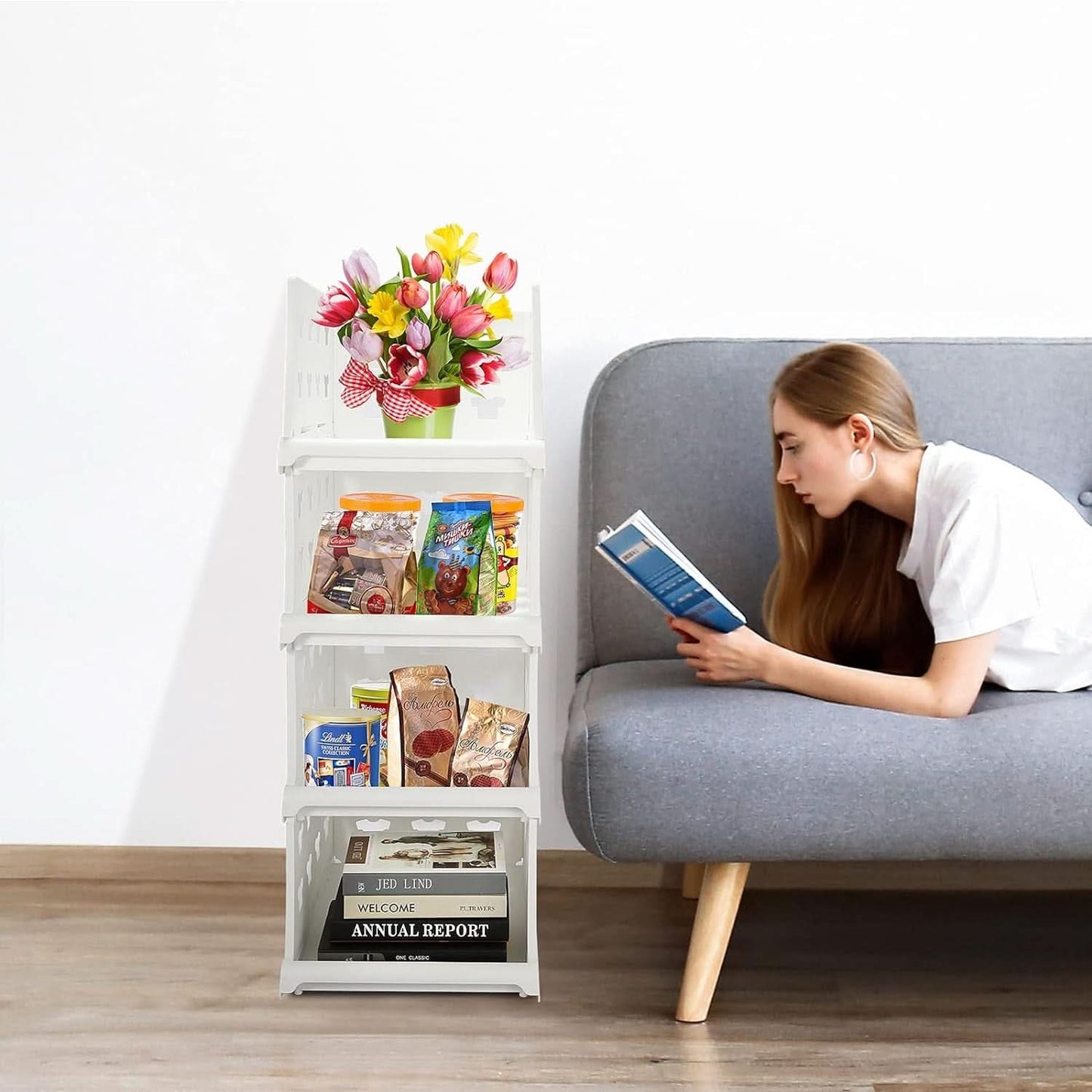 4-Layer Stackable Storage Organizer Foldable Drawer Shelf Cart