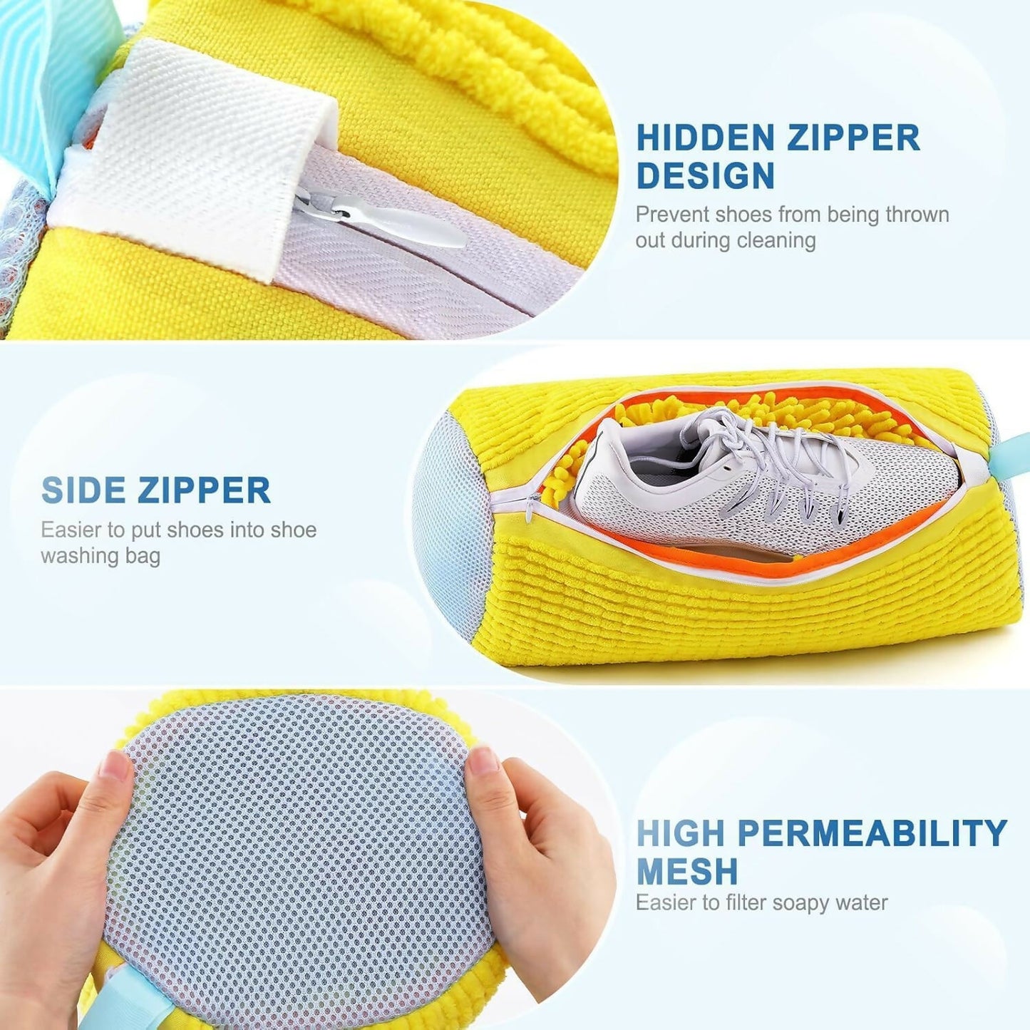 Reusable Shoe Washing Bag for Washing Machine & Dryer Invisible Zipper Side-Opening Laundry Bag for Sneakers & Shoes (Yellow, 1 Piece)