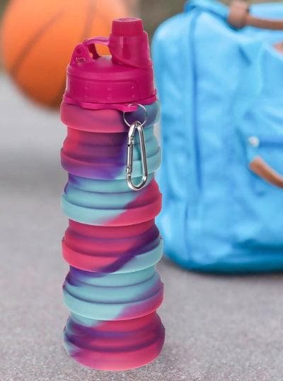 Expandable Silicone Sipper 500 ML Water Bottle for Kids for Sports Bottle With Snap Hook (Multi Colour, 500 ML) - HalfPe