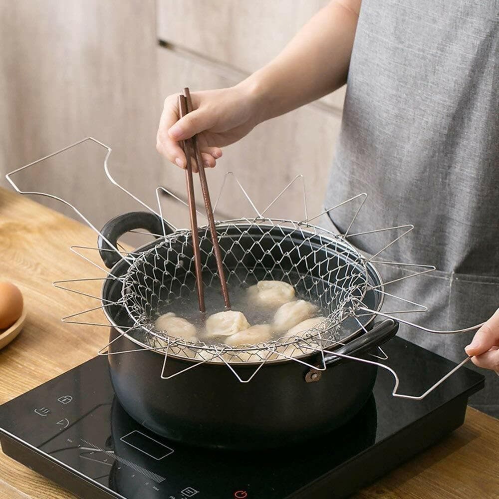 Stainless Steel Foldable Cooking Mesh Basket - HalfPe