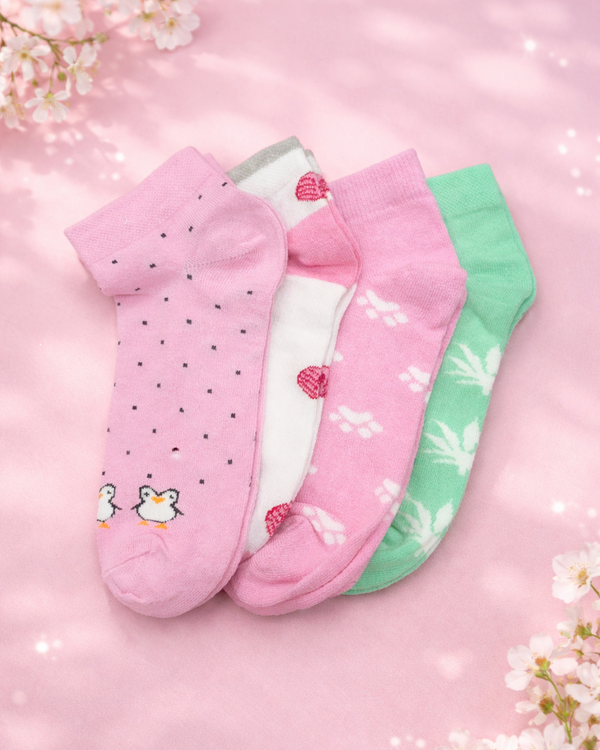 Cute Printed Cotton Ankle Length Socks for Women Multicolor Multi Design Soft Breathable Daily Wear Pack RITEX OVERSEAS