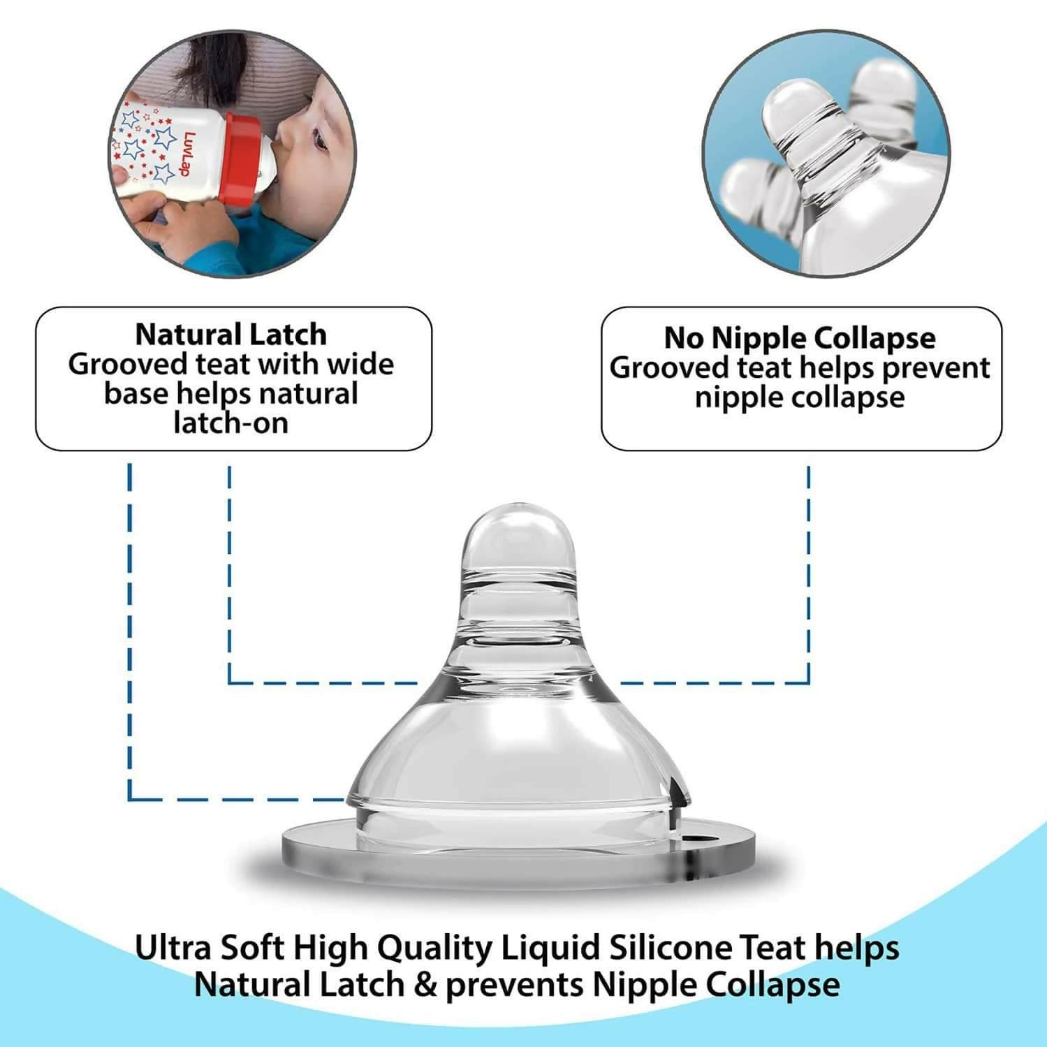 Luvlap anti-colic slim/regular neck essential baby feeding bottle 250ml (pack of 2, bpa free) - HalfPe