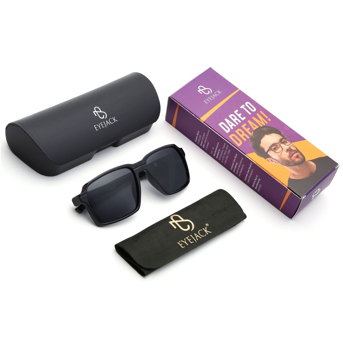 Torque Shine Black Wayfarer Sunglasses for Men and Women - Style 1191 - detail view