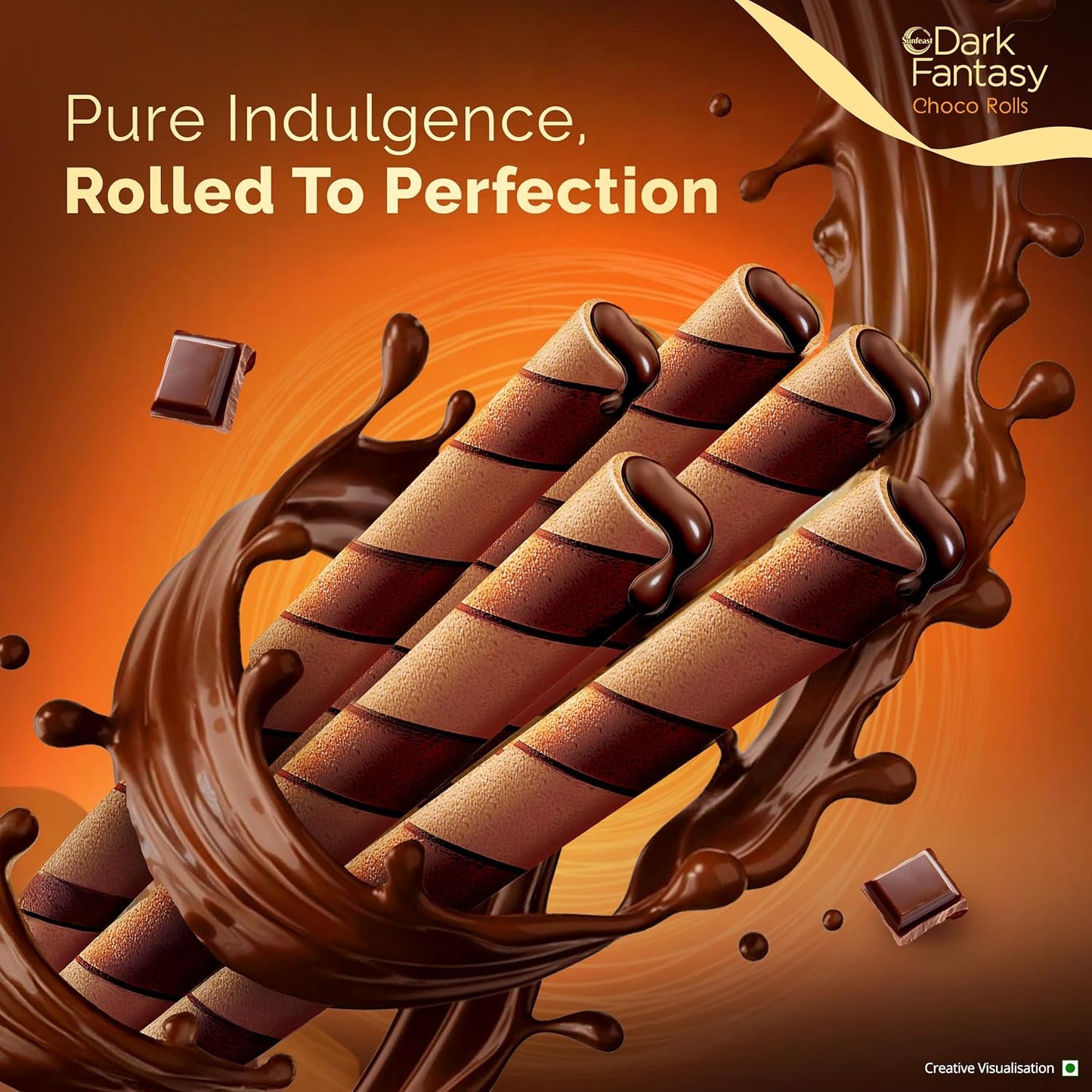 Sunfeast Dark Fantasy Choco Rolls, Crunchy Choco Wafer Rolls with Rich Molten Filling, Perfect Snacking Delight, 180g HalfPe - FW -TPT