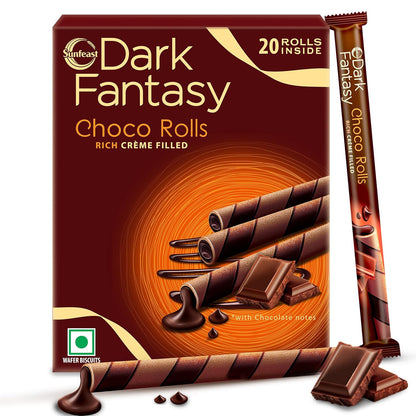 Sunfeast Dark Fantasy Choco Rolls, Crunchy Choco Wafer Rolls with Rich Molten Filling, Perfect Snacking Delight, 180g HalfPe - FW -TPT