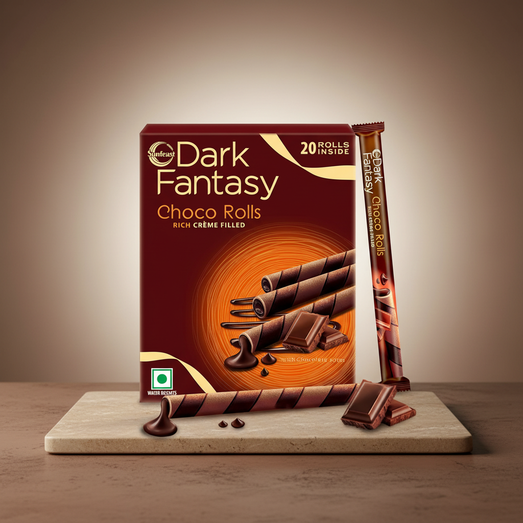 Sunfeast Dark Fantasy Choco Rolls, Crunchy Choco Wafer Rolls with Rich Molten Filling, Perfect Snacking Delight, 180g HalfPe - FW -TPT