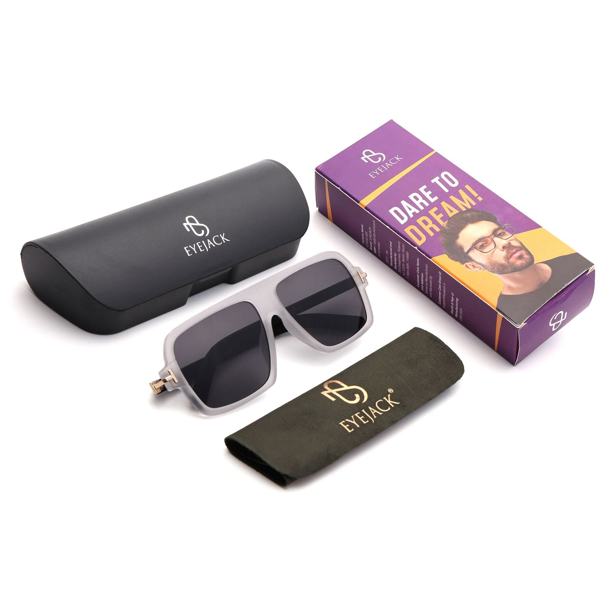 Eyejack Grey Wayfarer Sunglasses for Men and Women - Style 1055 - detail view