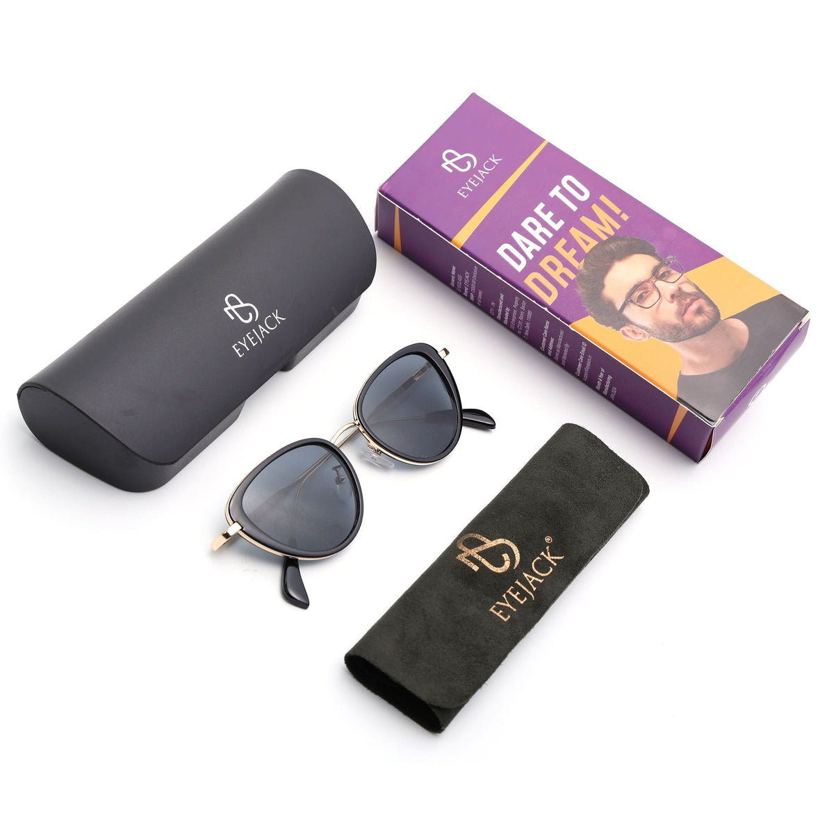 Eyejack Black & Golden Cateye Sunglasses for Men and Women - Style 1103 - detail view