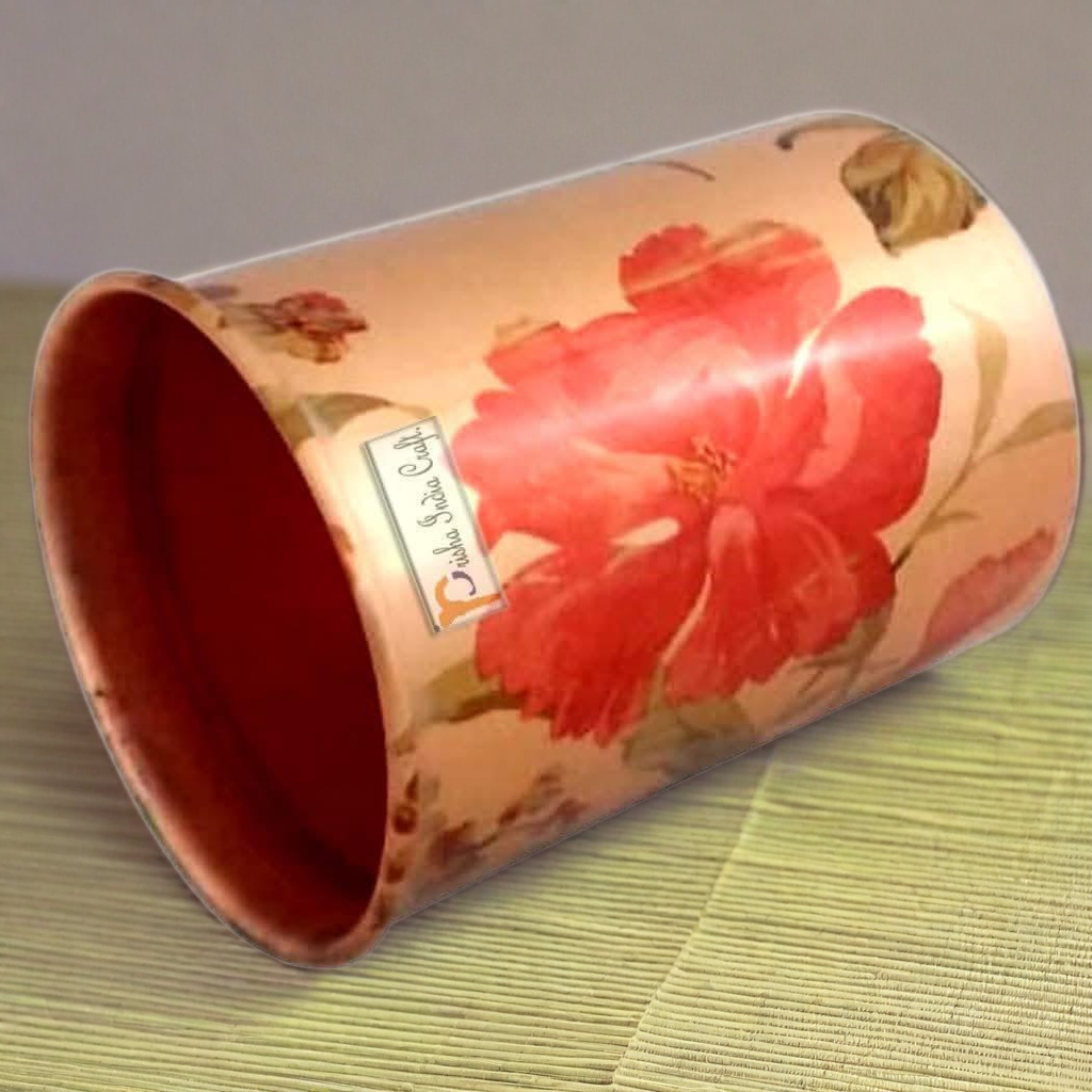 Pure copper digital printed flower design glass tumbler (300ml) | PRISHA INDIA CRAFT