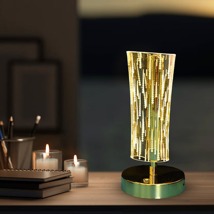 Luxury Crystal Table Lamp with Golden Base &amp; Elegant Cylindrical LED Design with USB Rechargeable Decorative