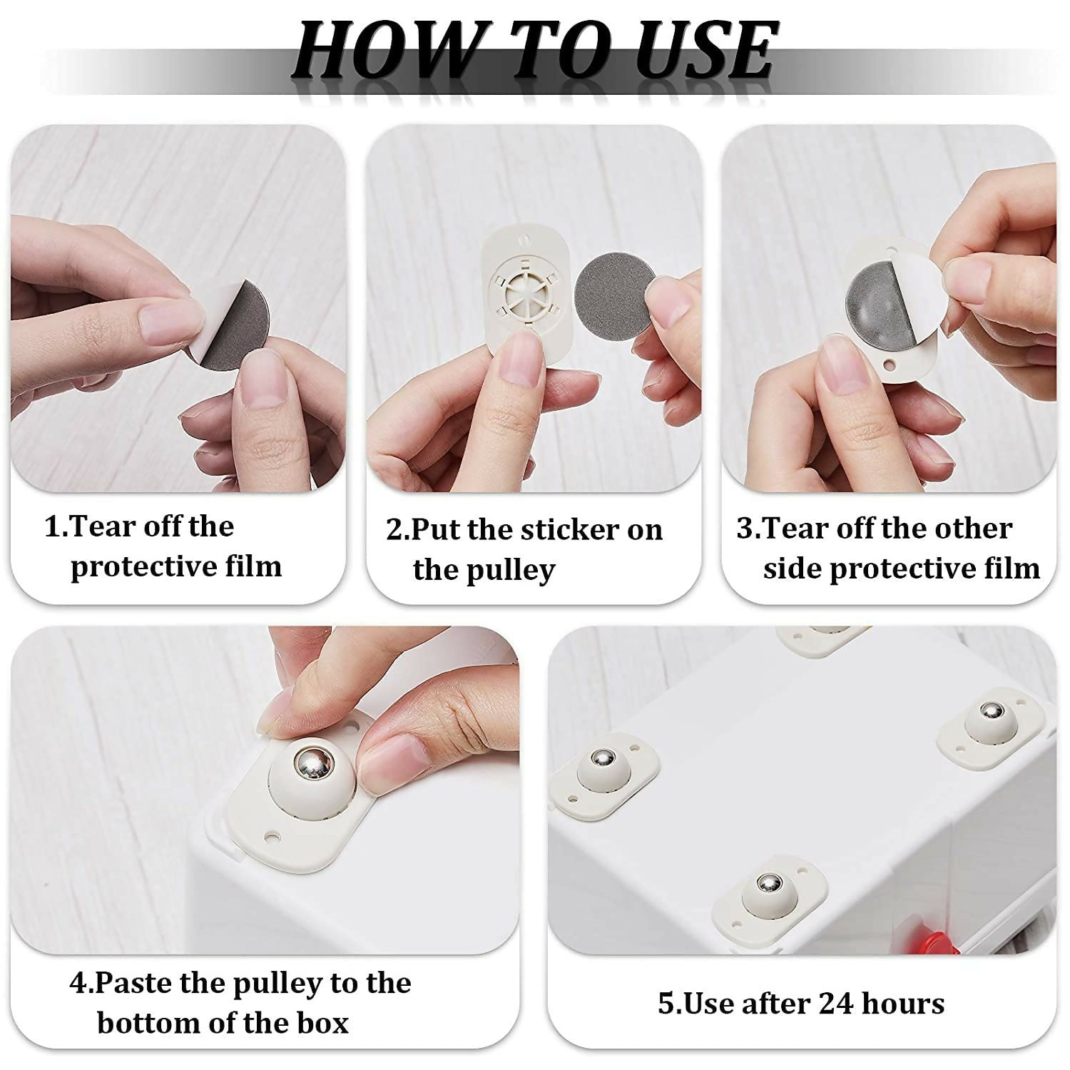 4Pcs Self-Adhesive Mini Swivel Caster Wheels 360° Rotating Universal Wheels for Storage Boxes, Drawers & Furniture Easy Stick-On Rollers for Smooth Movement