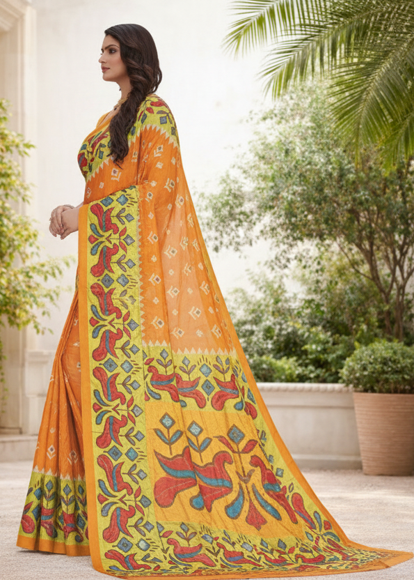 Fancy Kalamkari Crush Crepe Georgette Saree with Designer Jhalar Border Kalyani silks and sarees