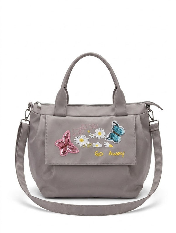 Buddy Cares Women Floral & Butterfly Embroidered Shoulder Bag | Adjustable Crossbody Strap – Brown – Buddy Cares