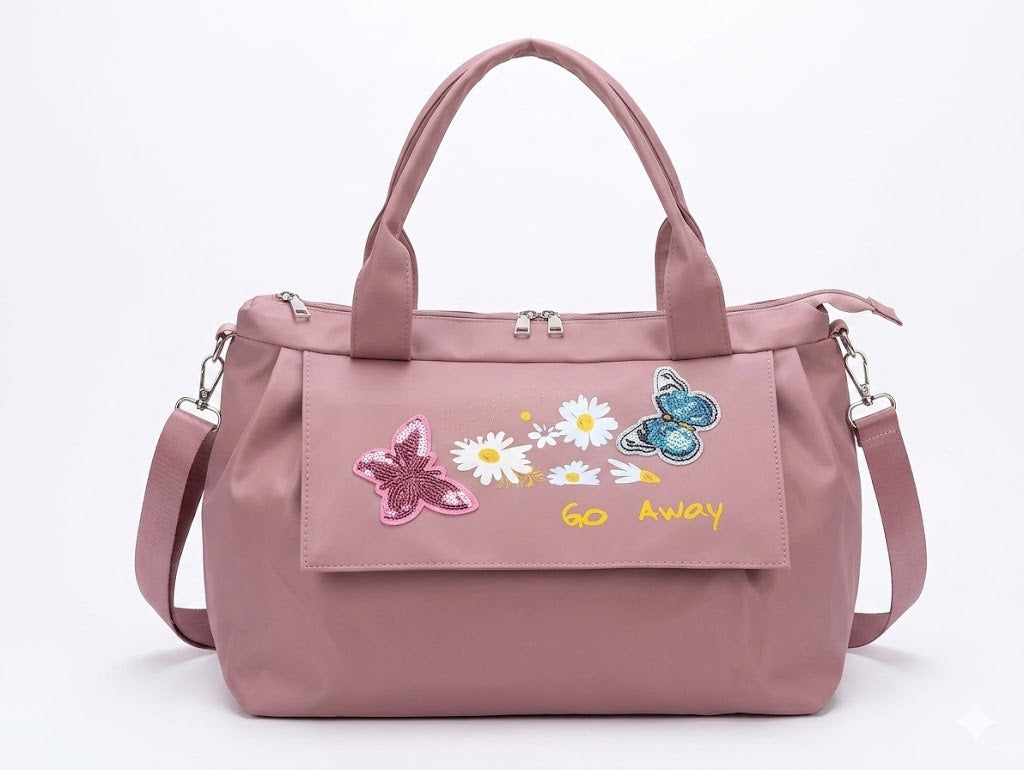 Buddy Cares Women Floral & Butterfly Embroidered Shoulder Bag | Adjustable Crossbody Strap – Pink – view 4 – Buddy Cares
