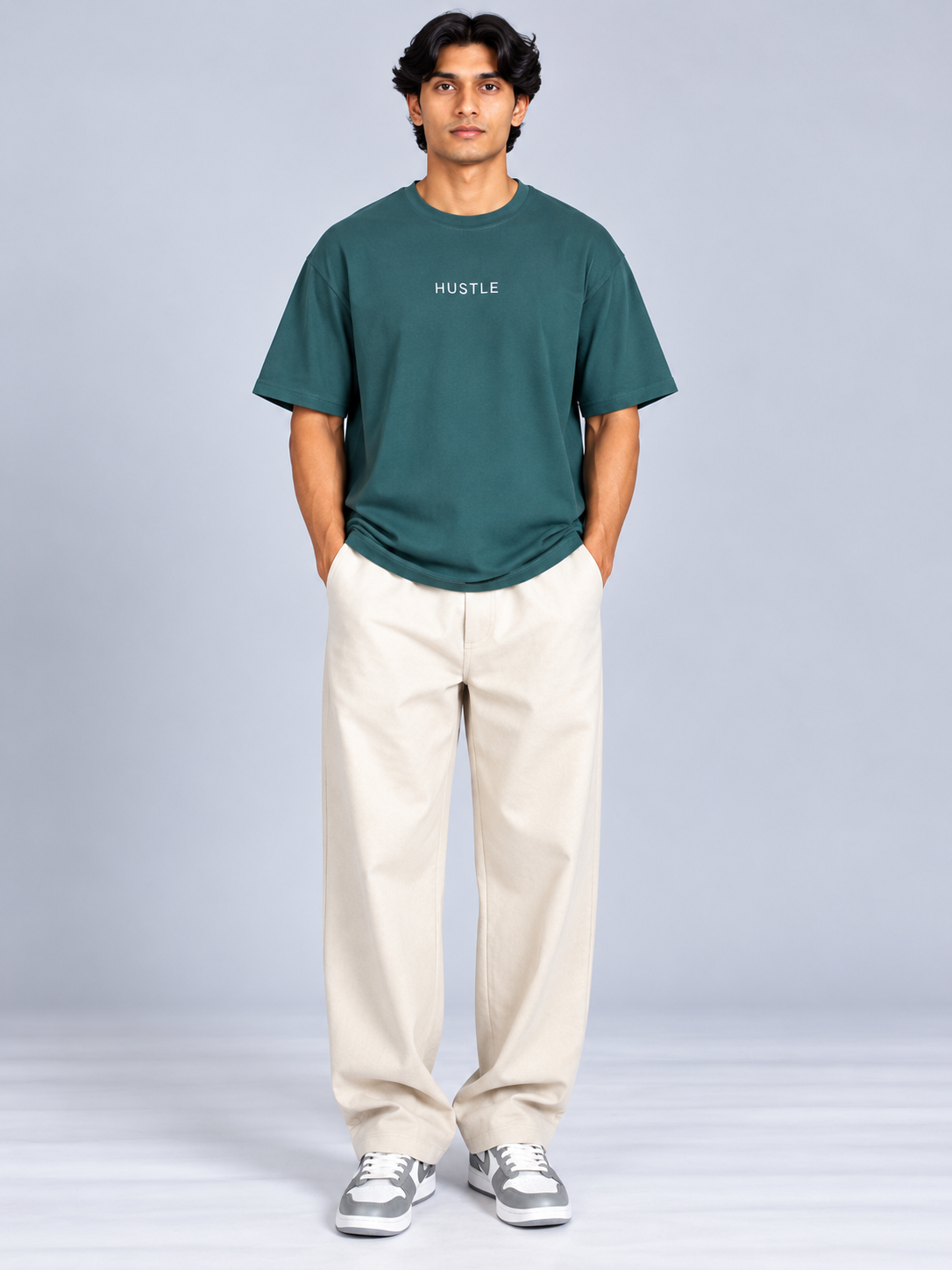 HUSTLE Men's Crew Neck Oversized T-Shirt – Crystal Teal