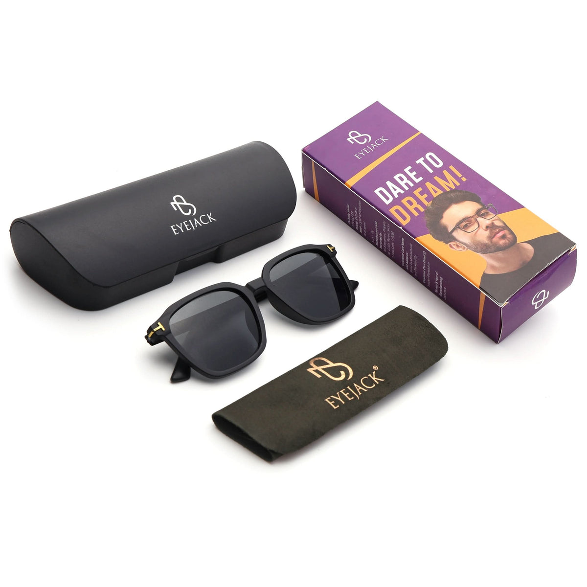 Eyejack Black Square Sunglasses for Men and Women - Style 1062 - detail view