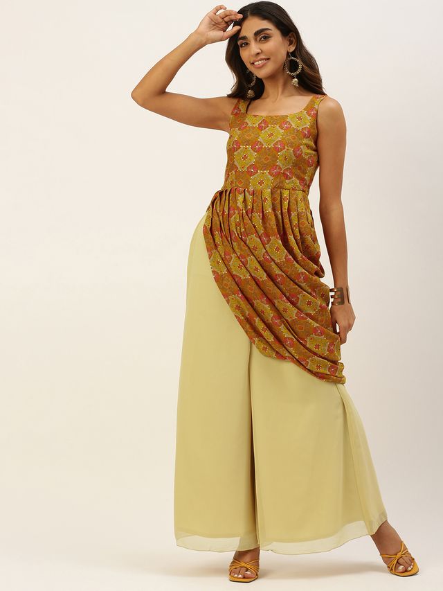 Bollywood Vogue Ready To Wear Multicolor N Beige Printed Kurta Set