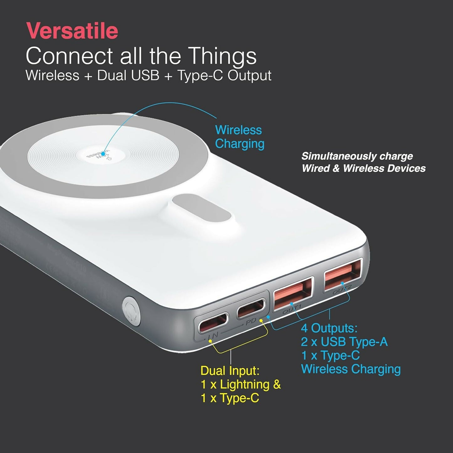 FINGERS MagPower-P10 10000mAh Power Bank with 22.5W Wired & 15W Wireless Charging